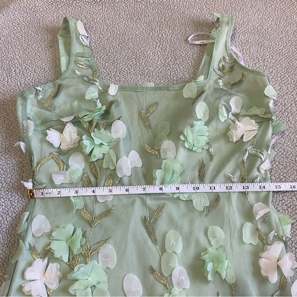 NWOT Lulus Elite Cutie Mint Green Mesh 3D Floral Embroidered Midi Dress - Picture 9 of 10